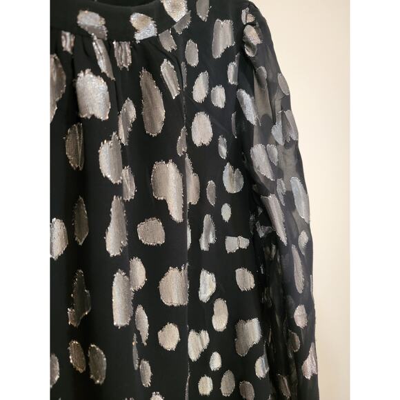 Talbots Women's Clip Dot Tie Back Top Festival Concert Black Silver Size Large - Picture 6 of 8